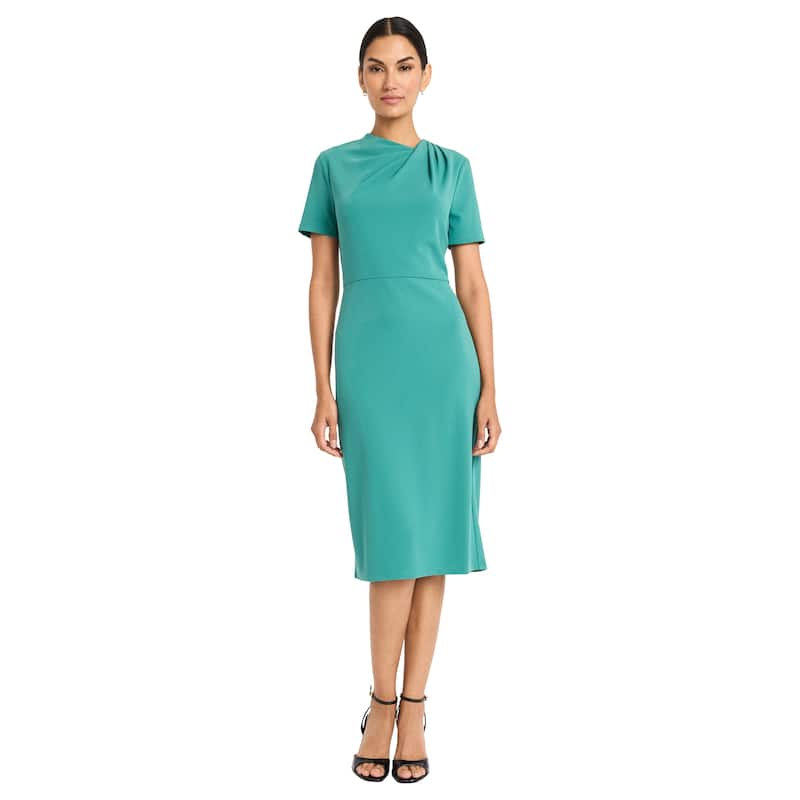 Maggy London Stretch Crepe Twist Crewneck Sheath Dress - North Sea - 14