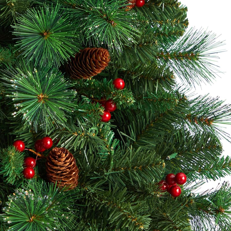 7Ft Artificial Christmas Tree with Warm White Lights & Pinecone Accents - Green - 84