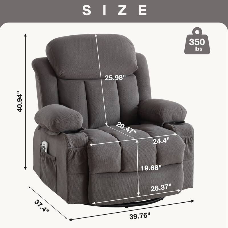 Rocker Recliner Chair with Heat & Massage, Swivel Recliner with USB and 2 Cup Holders, Ergonomic Single Lounge Sofa