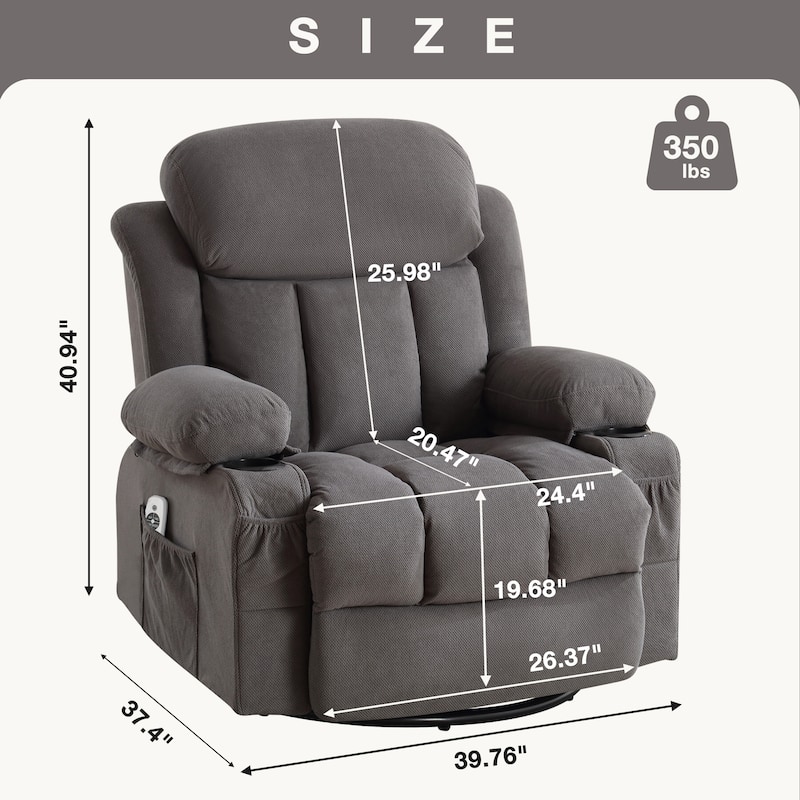 Swivel Massage Recliner Chair in Velvet with Heat & USB