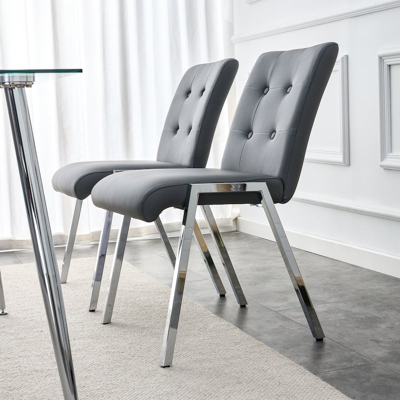 Armless High Backrest Dining Chair with Electroplated Metal Legs