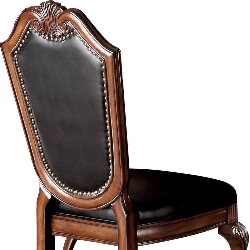 HomeRoots Set of Two Black and Redwood Upholstered Faux Leather And Solid Wood Dining Side Chairs