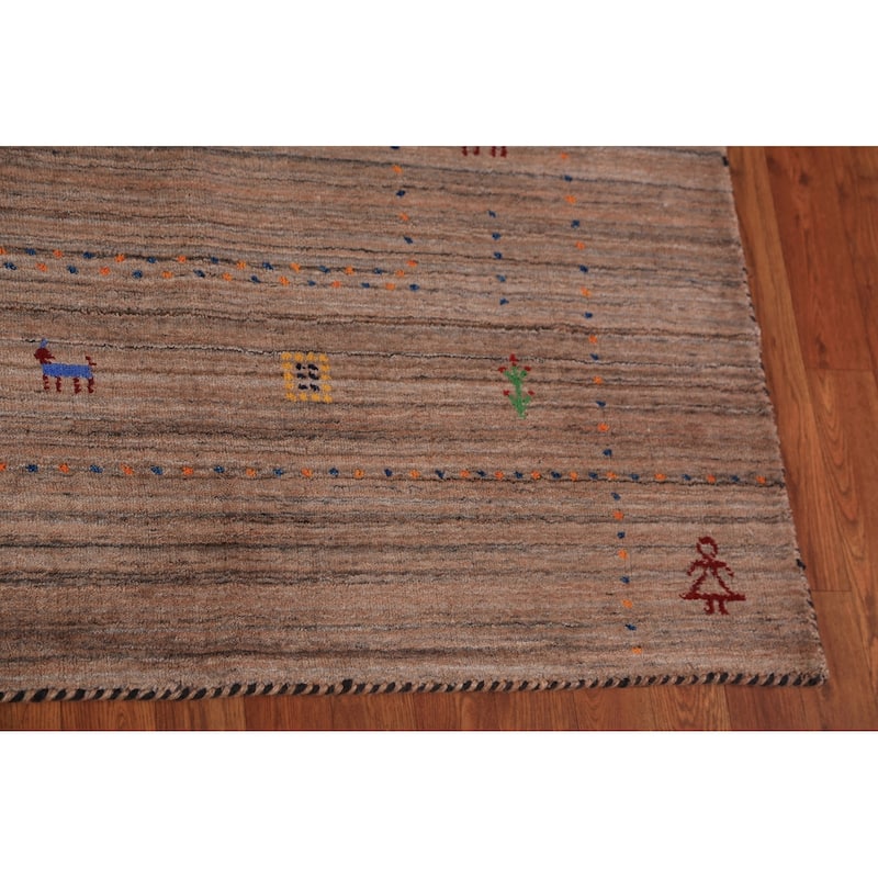 Striped Gabbeh Oriental Area Rug Handmade Brown Wool Carpet - 8'0" x 9'9"