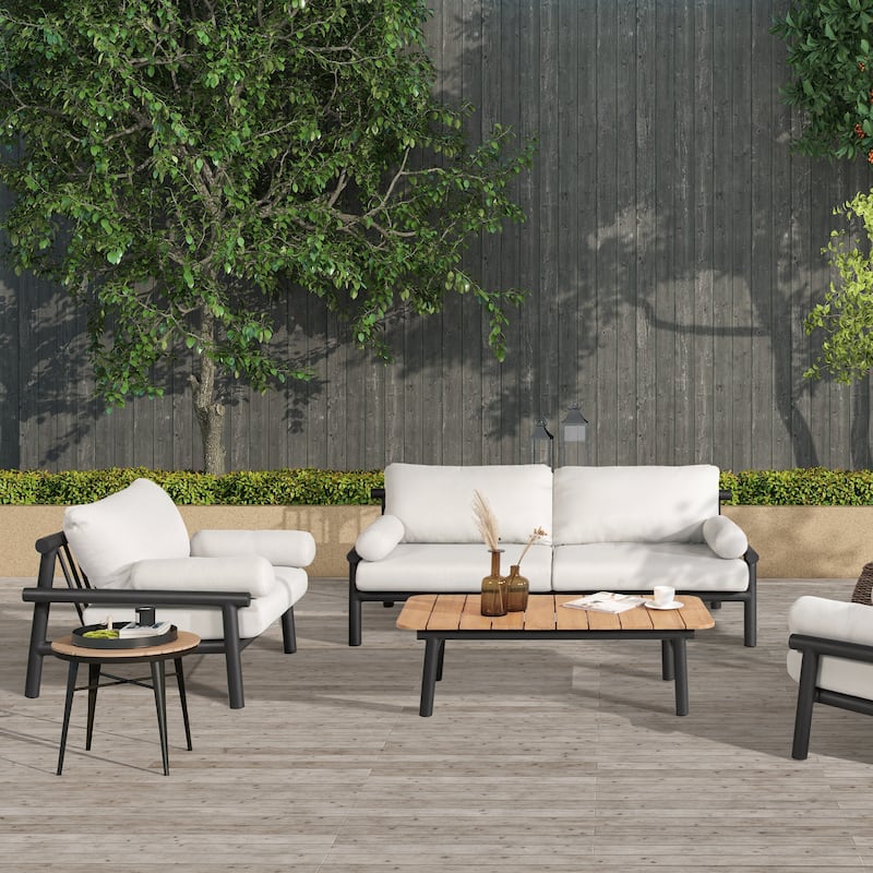Zara 73.5" Aluminum Black Dowel Deep Seating Patio Loveseat with Cushions