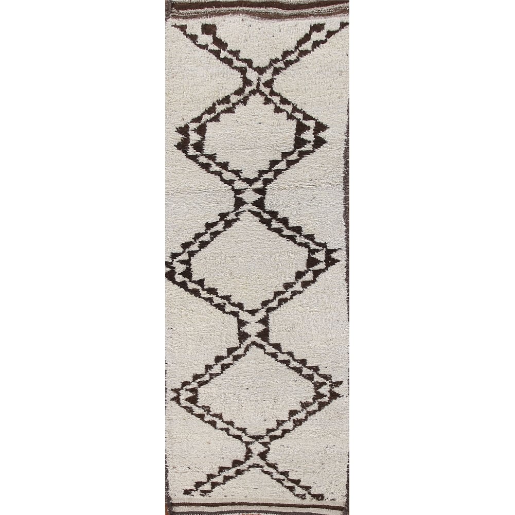 Ivory Anatolian Turkish Runner Rug Handmade Wool Carpet - 3'3"x 11'1"