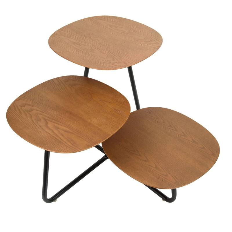 Hazelton Modern Multi Shelves Side Table MDF Wood Tabletop and Stanless Steel Frame Accent End Tables