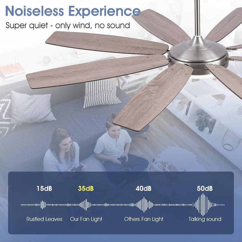 52/66/72 Inch Downrod Ceiling Fan with Light,Plywood Blades,Reversible DC Motor