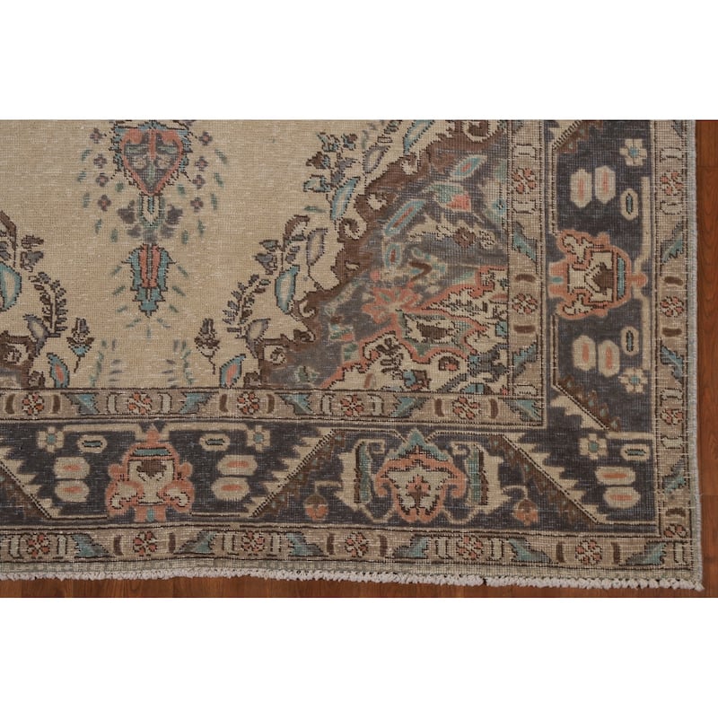 Distressed Tabriz Persian Antique Area Rug Living Room Wool Carpet - 6'4" x 9'2"