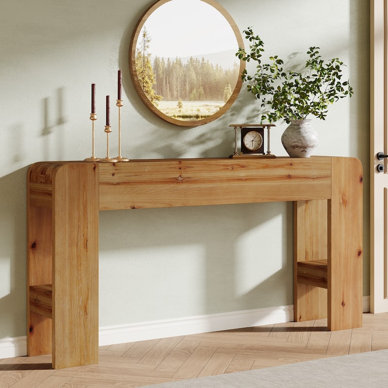 Solid Wood Console Table, 63-Inch Farmhouse Sofa Table Behind Couch