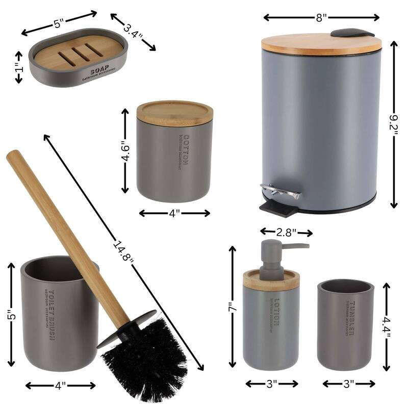 Bathroom Accessories with Natural Accents, Modern 6-piece Set