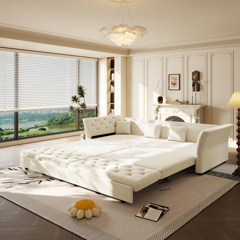100" Oversize Pull-Out Sofa Bed, Convertible Sleeper Sofa, Velvet Loveseat Sofa, Tufted Sofa, Modern Sofa Couch with Flared Arms
