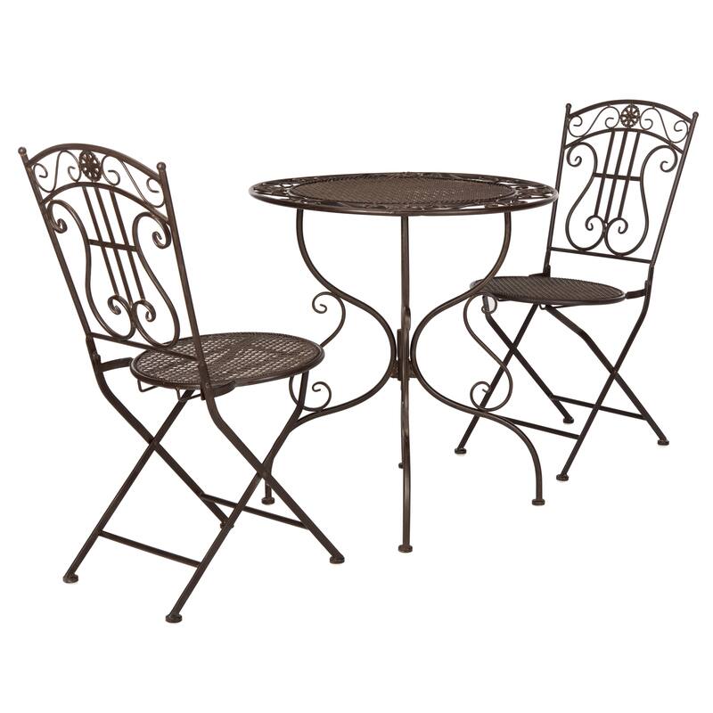 SAFAVIEH Outdoor Hailie Victorian Iron 3-Piece Patio Bistro Set. - 28"W x 28"D x 30"H