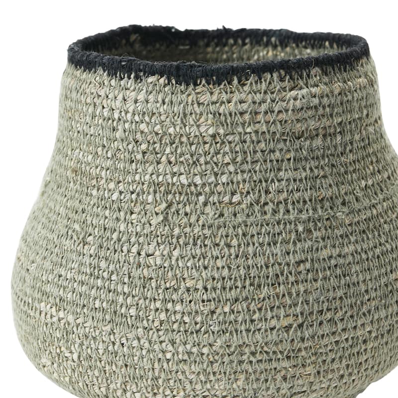 Hand-Woven Seagrass Basket, Grey & Black