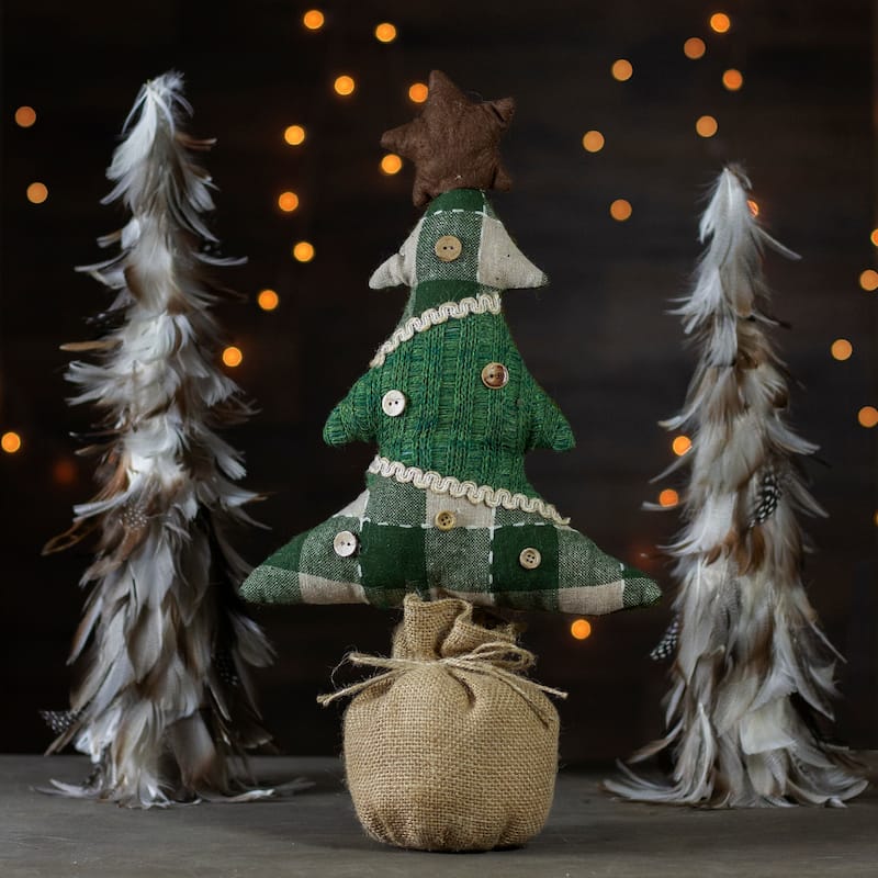 17.5" Tan Green Rustic Multi-Fabric Christmas Tree Decor