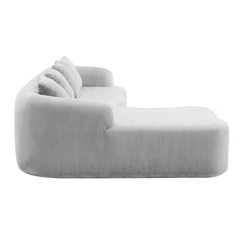 Full Compression L-Shape Sectional Sofa With Curved Chaise, Beige Modular Chenille Couch,High-Density