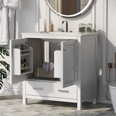 30" White Bathroom Vanity with Single Sink, Combo Cabinet Undermount Sink, Bathroom Storage Cabinet with 2 Doors and a Drawer