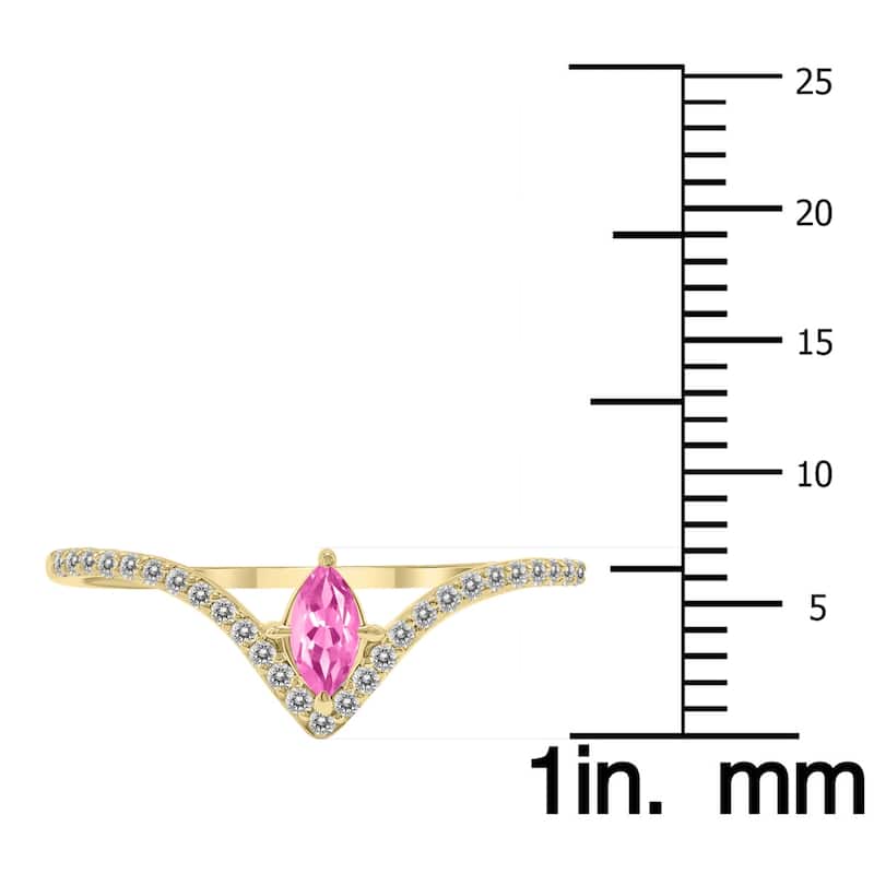 Marquee Jewels 1/4 Carat TW Pink Topaz and Diamond V Shape Ring in 10K Yellow Gold