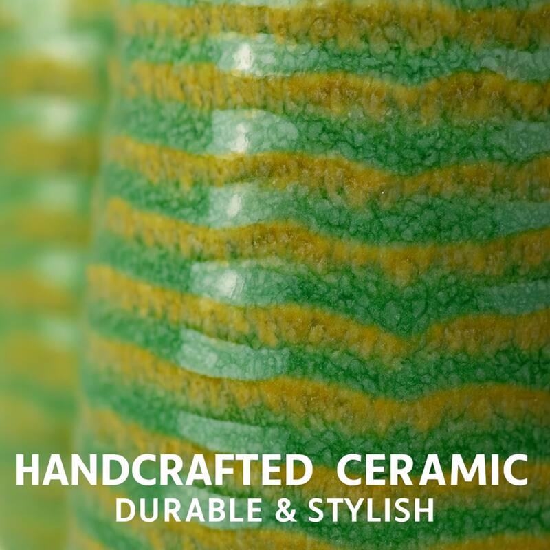 Set of 2 Avocado Green Ceramic Cylinder Vases with Matte Finish Decor