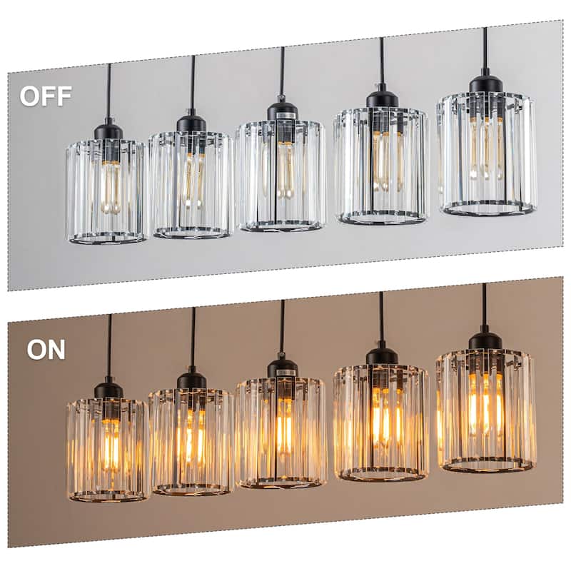 Starsky 5-Light 32in. Modern Crystal Linear Chandelier Cluster Cylinder Glass Kitchen Island Light