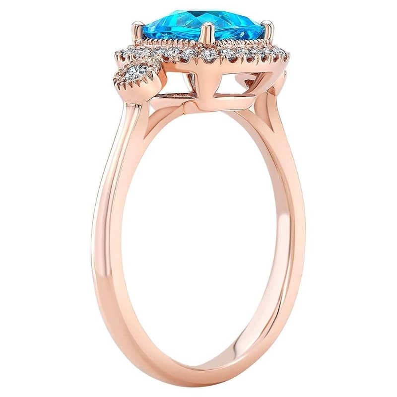 2Ct TW Blue Cushion Topaz & Diamond Halo Engagement Ring in Rose Gold