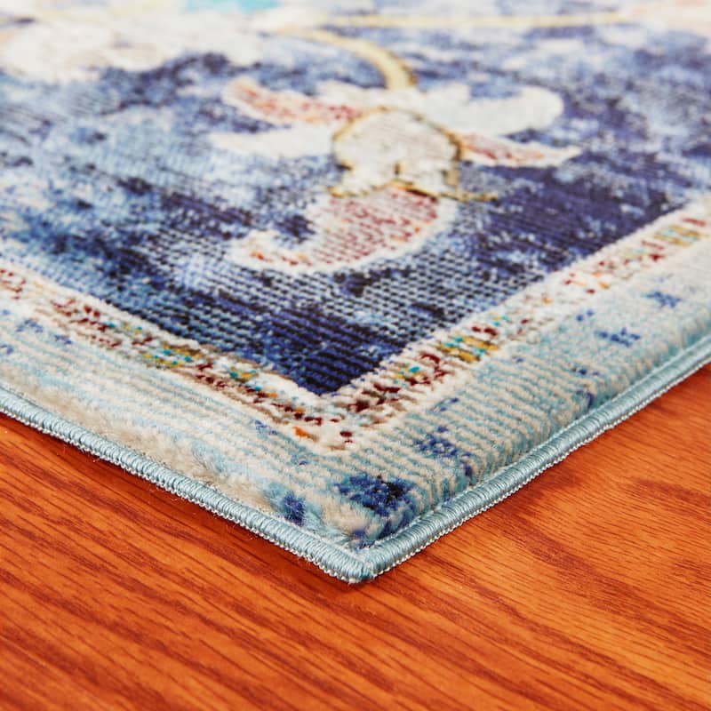 Sevita Lotus Floral Navy Multicolor Traditional Rug