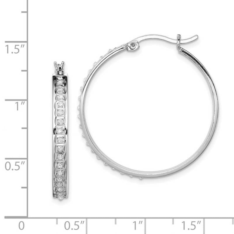 Curata Sterling Silver Diamond Accent Round Hinged Hoop Earrings (4x30mm)