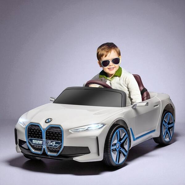 slide 2 of 17, 12V Licensed BMW i4 Kids Electric Ride-On Car with Remote Control, Music, Lights, Suspension, Horn, for Boys & Girls Ages 3-6 White