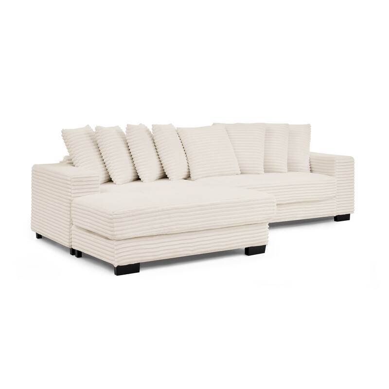 L-Shaped Convertible Sectional Sofa with Ottoman, Corduroy Tufted Upholstered Sleeper Sofa, Modular Corner 3 Seat Sofa