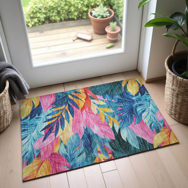 Premium Washable Super Soft Tropical Floral Mayfield Rug - Sky - 1'8" x 2'6"
