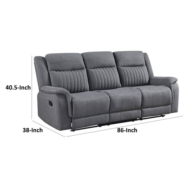 Lenny Manual Double Reclining Sofa, Gray Microfiber, Foam, 86 Inch