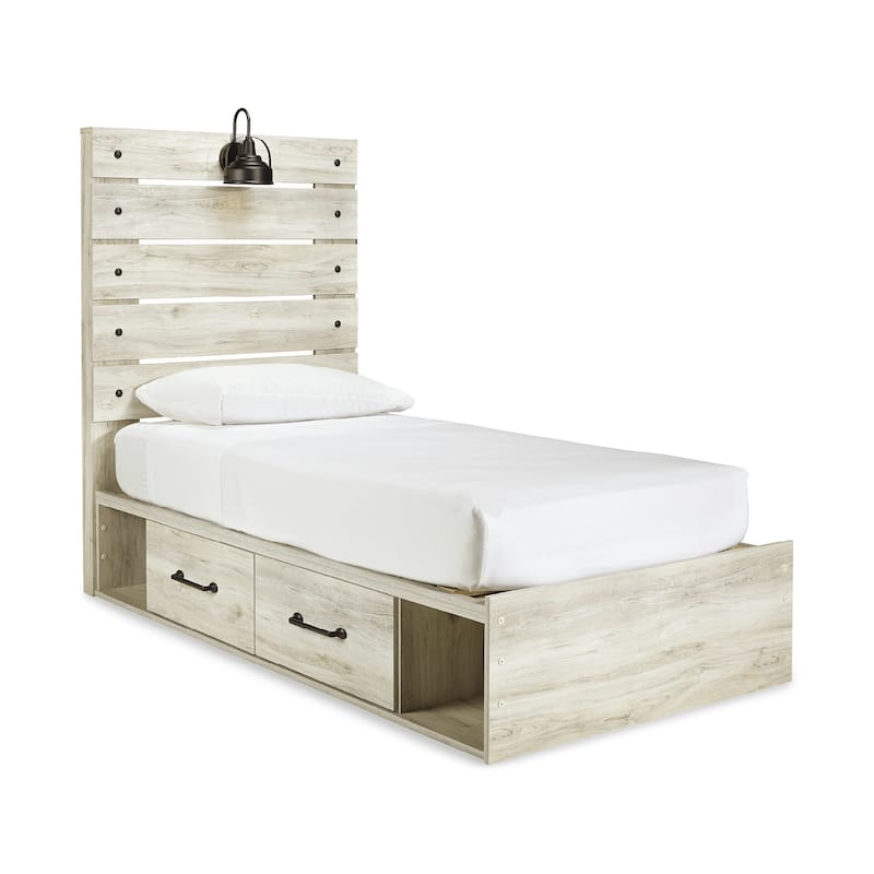 Cambeck Whitewash Panel Bed With 2 Under Bed Storage Drawers