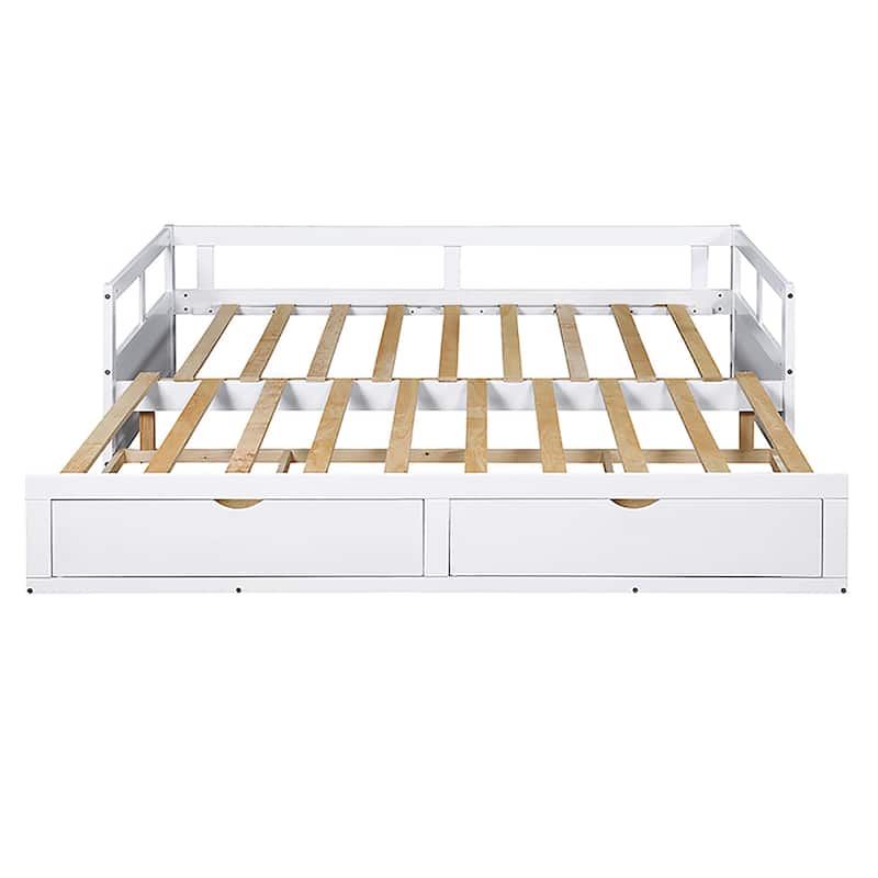 Extendable Sofa Bed Platform Bed Convertible Twin to King Daybed with Trundle Bed and Storage Drawers for Bedroom Living Room