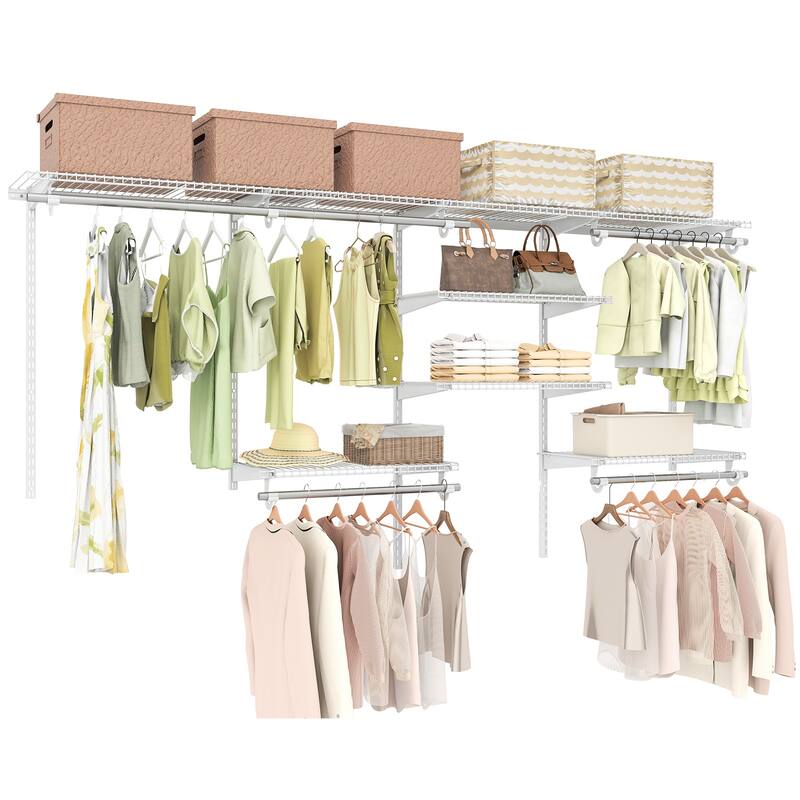 Gymax Wire Closet Organizer System Wall-mounted Adjustable Storage - White