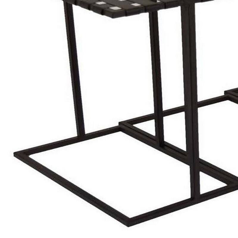 Set of 3 Plant Stand Side Tables, Rectangular Mesh Top, Black Metal Frame