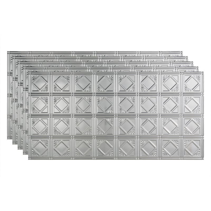 FASÄDE Traditional Style 4 Decorative Vinyl 2ft x 4ft Glue Up Ceiling Panel in Brushed Aluminum (5 Pack) - 5 Pack - Brushed Aluminum