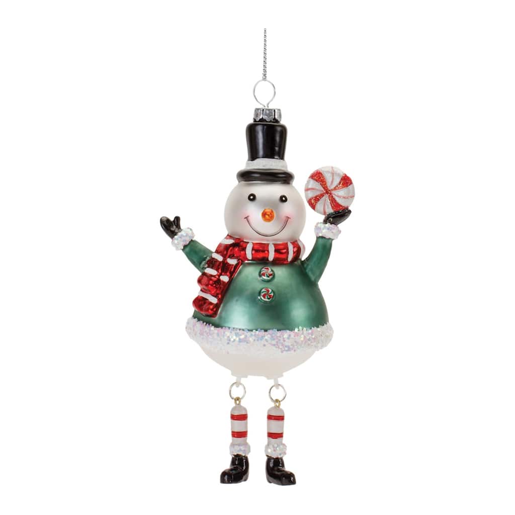 Glittered Snowman Glass Christmas Ornaments with Legs - 6" - Green and White - 6ct