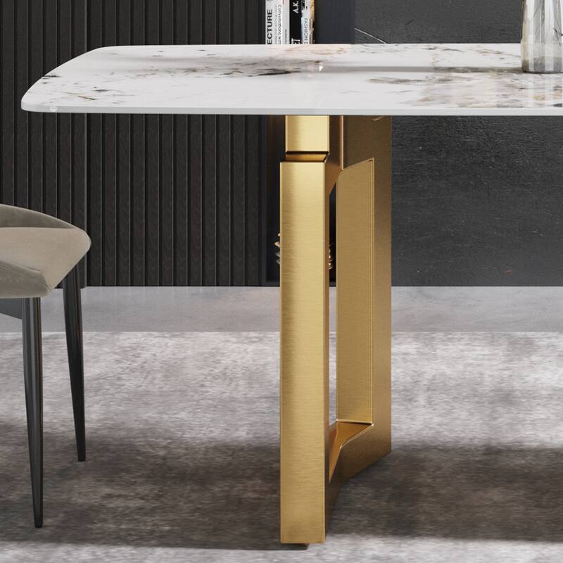 63"Modern artificial stone pandora white curved metal leg dining table -6 people
