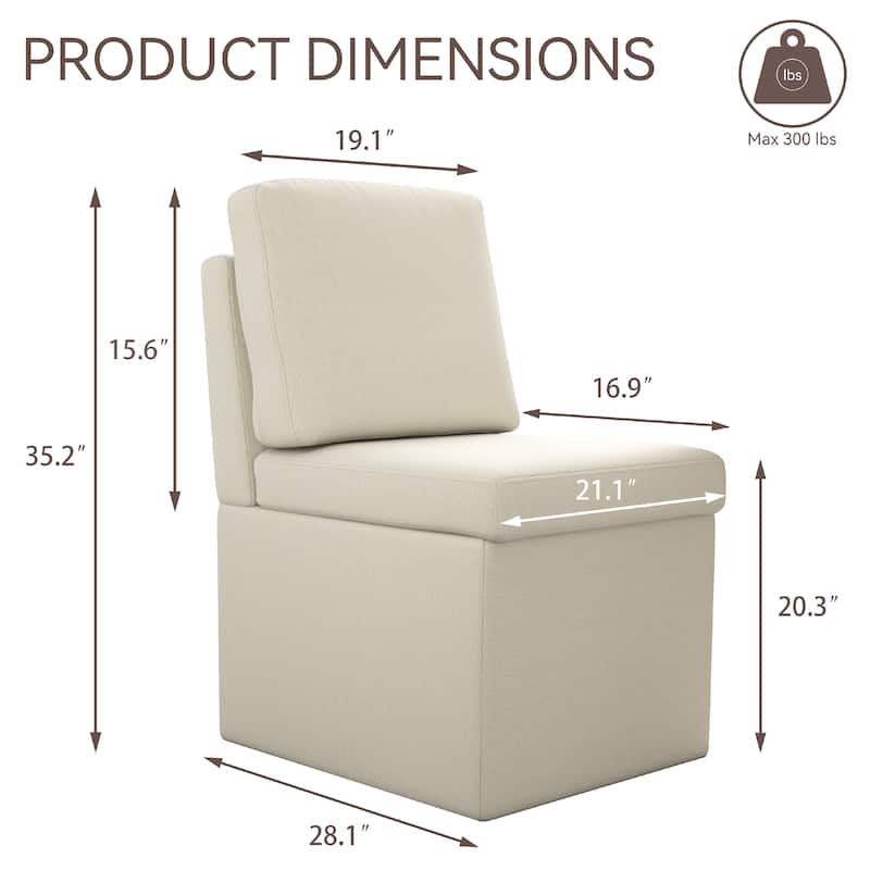 Upholstered Dining Chair with Under Seat Storage- Armless