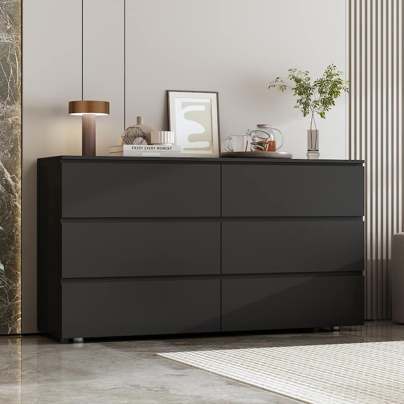Timechee 6 Drawer 59'' W Chest&Dresser White/Dark Brown