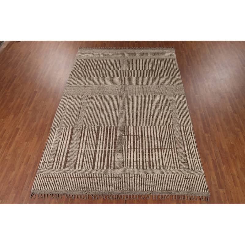 Beige & Brown Moroccan Oriental Area Rug Hand-Knotted Wool Carpet - 8'10" x 12'7"
