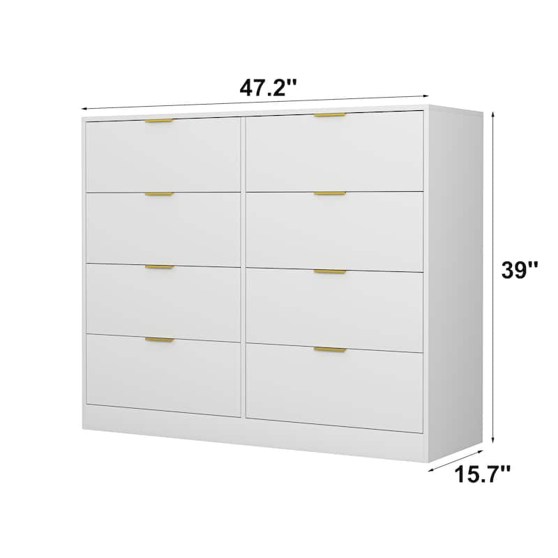 Double Dresser Dressing Table for Bedroom, 8 Drawers Cabinet Tall Chest of Drawer Closet Storage Organizer