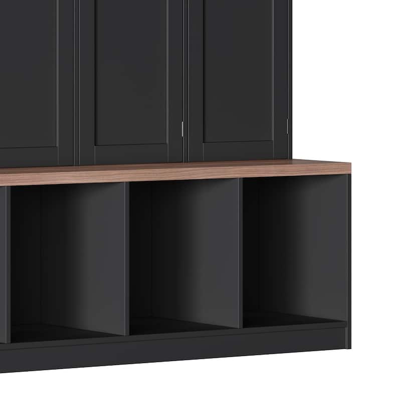 59"L Hall Tree with 4 Hidden Hanging Hooks,Seating Bench with 8 Doors