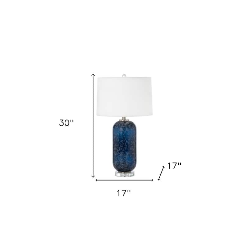 30" Set of 2 Blue Crystal Table Lamps with White Fabric Drum Shade and Cylinder Shape Base for Bedroom - 30”H x 17”W x 17”D