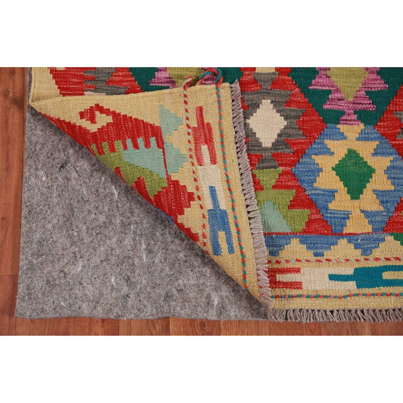Hand Woven Oriental 100% Wool Carpet Southwestern Geometric Multi-Colored Kilim Runner Rug - 12' 11'' X 2' 9''
