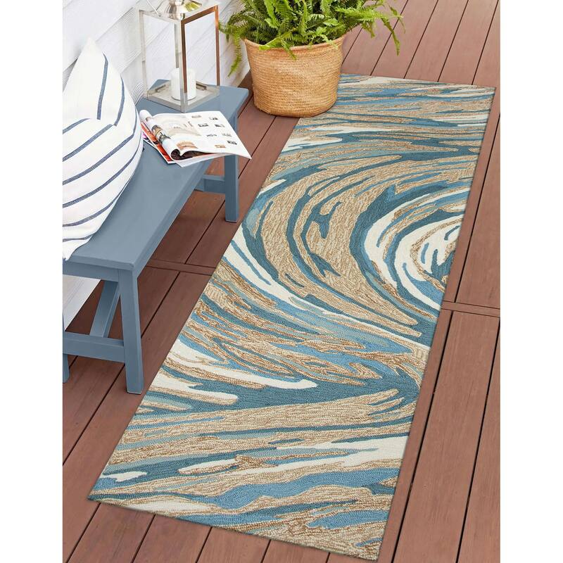 Liora Manne Capri Big Wave Indoor/Outdoor Area Rug - 2' x 8' - Aqua