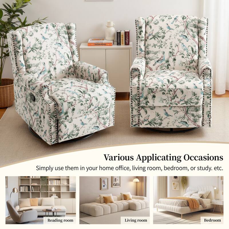 29'' W Pattern Floral Swivel Manual Push Back Recliner Glider Chair
