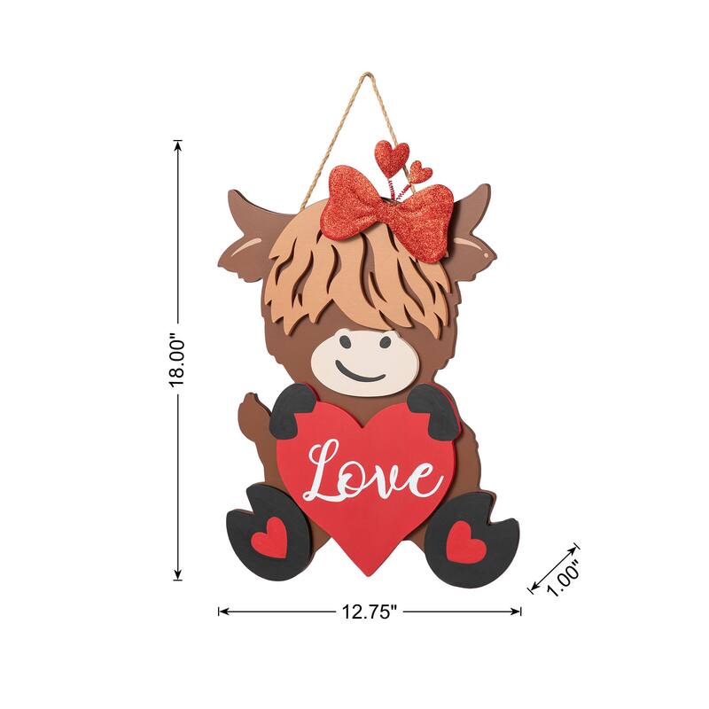 Glitzhome 18"H Valentine's Wooden Cow with Heart Door Hanger