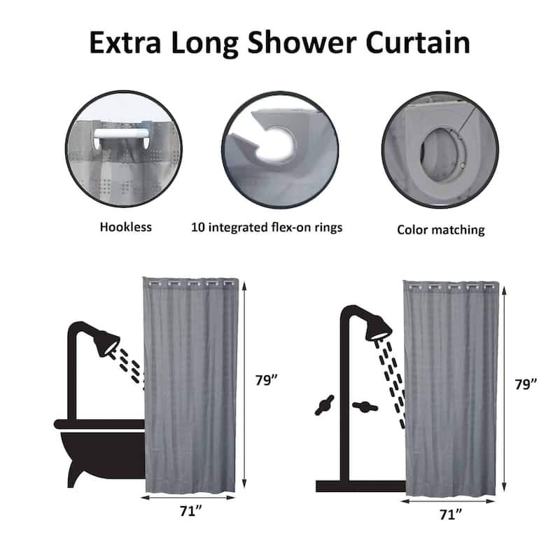 Extra Long Shower Curtain Polyester Hook Less Cubic 79"L x 71"W