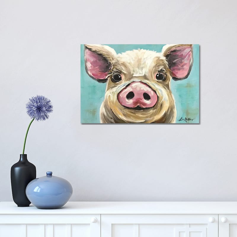 iCanvas "Rosey The Pig On Turquoise" by Hippie Hound Studios Canvas Print - 12x18x1.5