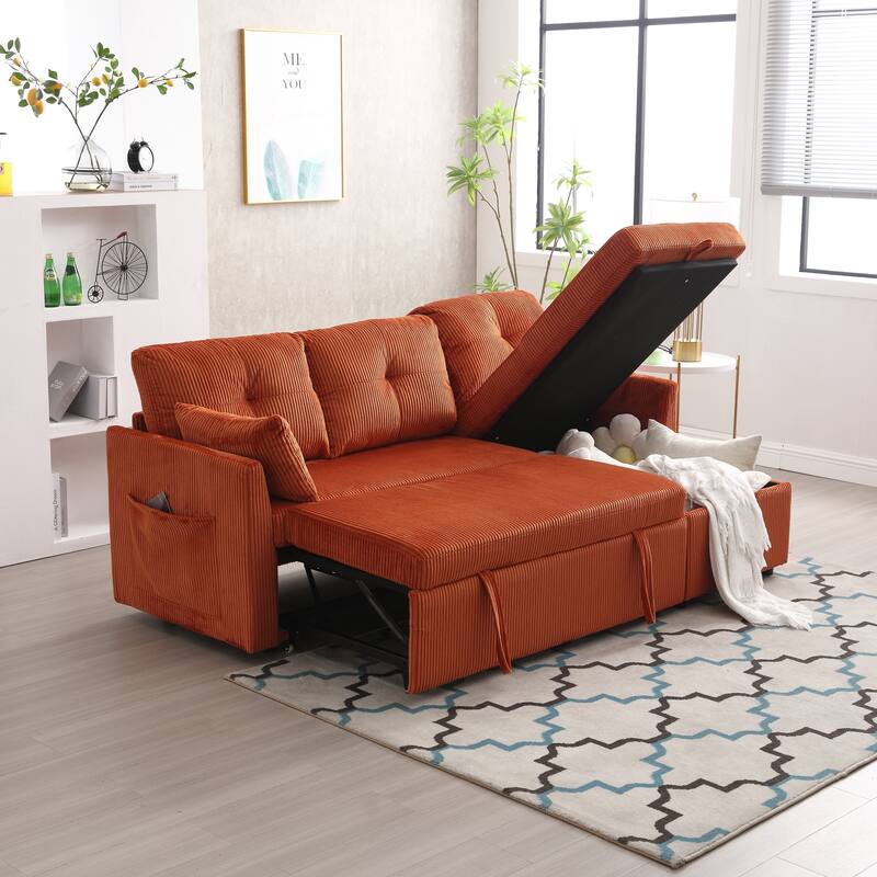 Orange 81.1'' L-Shaped 3 Seater Sectional Sofa with Reversible Chaise, Sleeper Sofa Bed, and Storage Seats